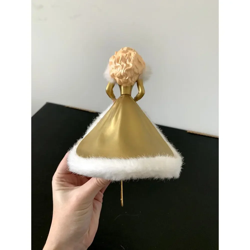 Vintage Happy Holidays 1995 Barbie Gold Dress Stocking Holder with Box